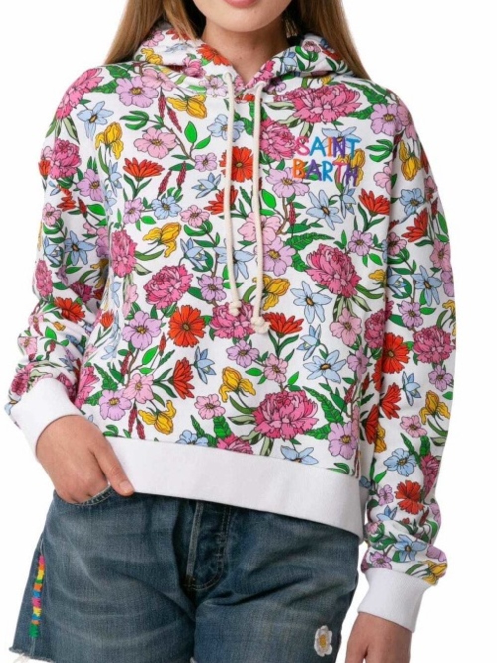 MC2 Saint Barth Cotton Hoodie With Flower Print - Size XS